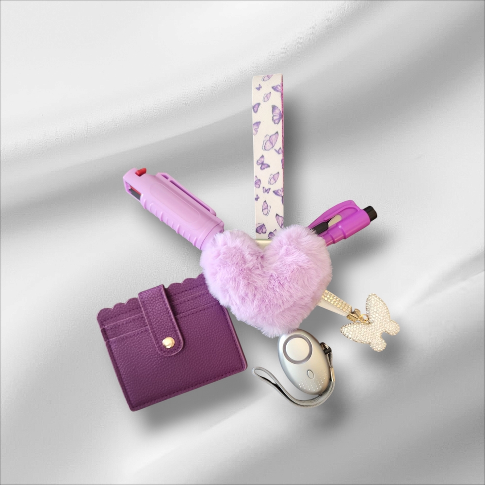 Purple Women's Accessory Set with Heart Keychain